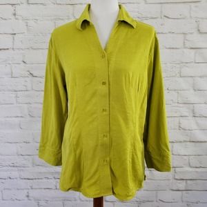Tianello Suzy Blouse Womens Size Medium M Green 3/4 Sleeves V Neck Made in USA